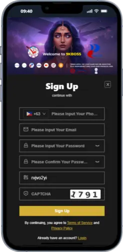 9kboss Sign Up form